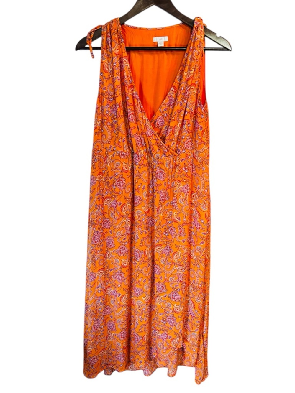 J. Jill Orange and Pink Surplice Neckline Paisley Midi Dress Size Medium